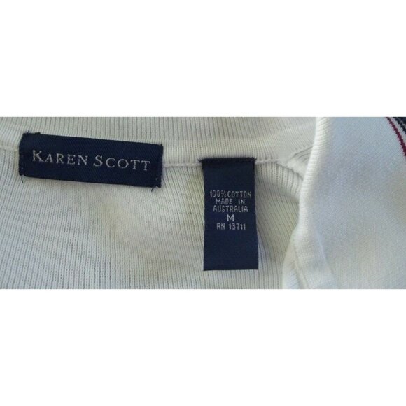 Karen Scott Medium White Red Black Ribbed V-Neck Henley Sweater nautical collar - Picture 4 of 7